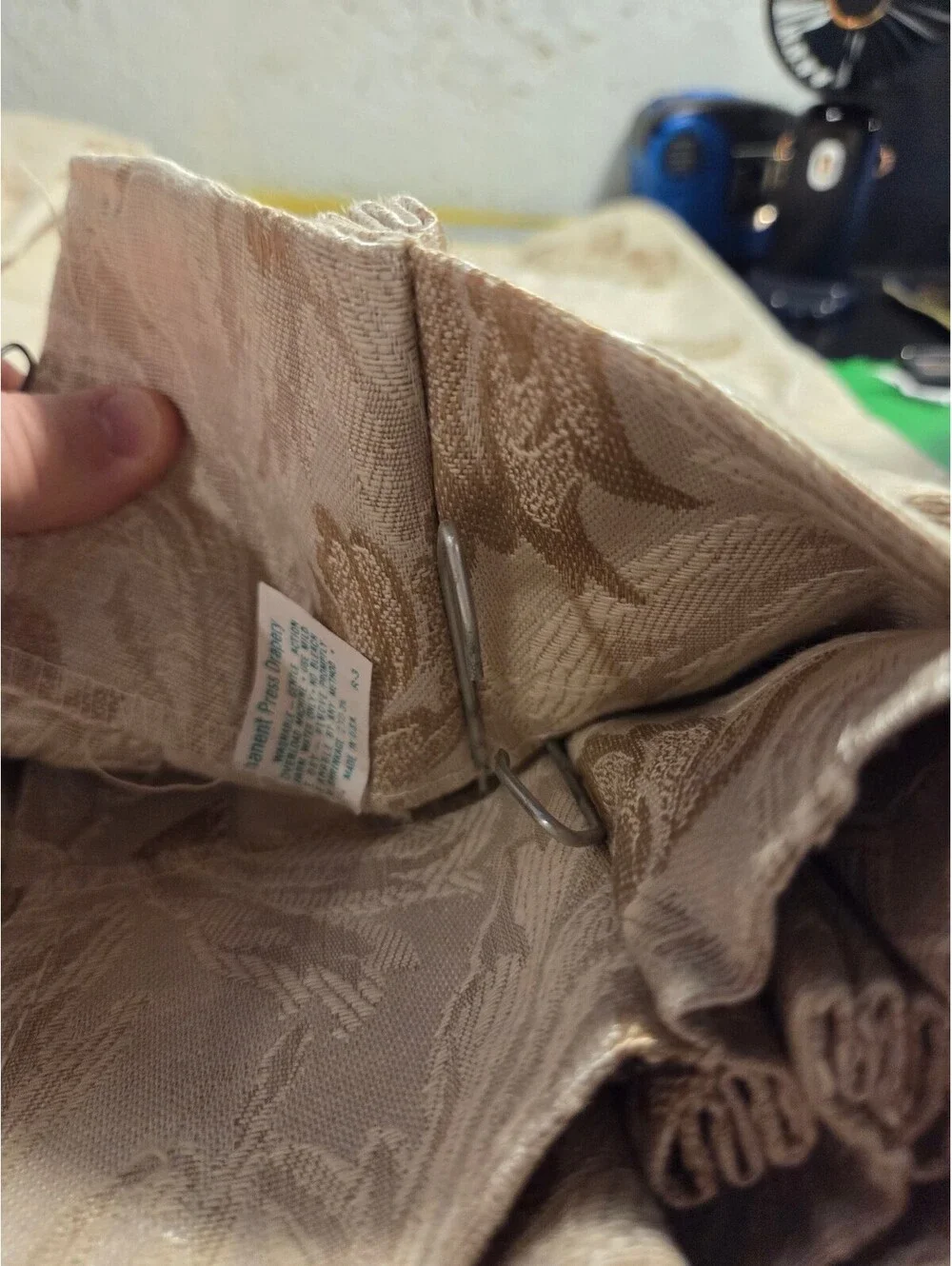 Vintage Permanent Press Floral Pinch Pleat Drapes Beige Tan Brocade Curtains 2PC
